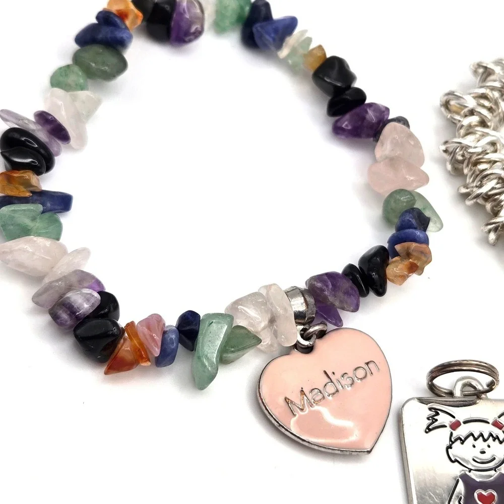 Personalized Name 'Madison' Charm Bracelet Set‎ Girl Silver Tone Gemstone Enamel